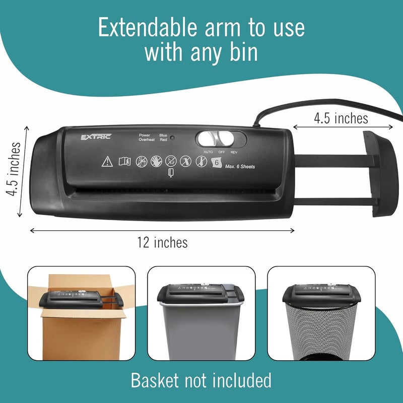 EXTRIC Paper Shredder for Home, Portable Paper Shredders Heavy Duty with Extendable Arm – 7 Sheet Strip-Cut, Credit Card Slot, Mini Document Shredder Without Basket for Home, Office, Overheat, Jam protection - Image 3